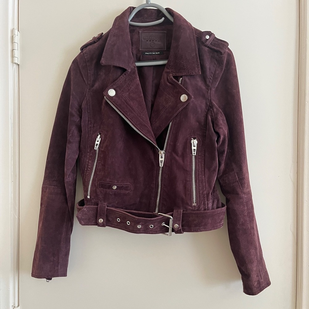 Blank NYC Women Suede Leather Moto Jacket Medium Burgundy Purple Full Zip Biker
